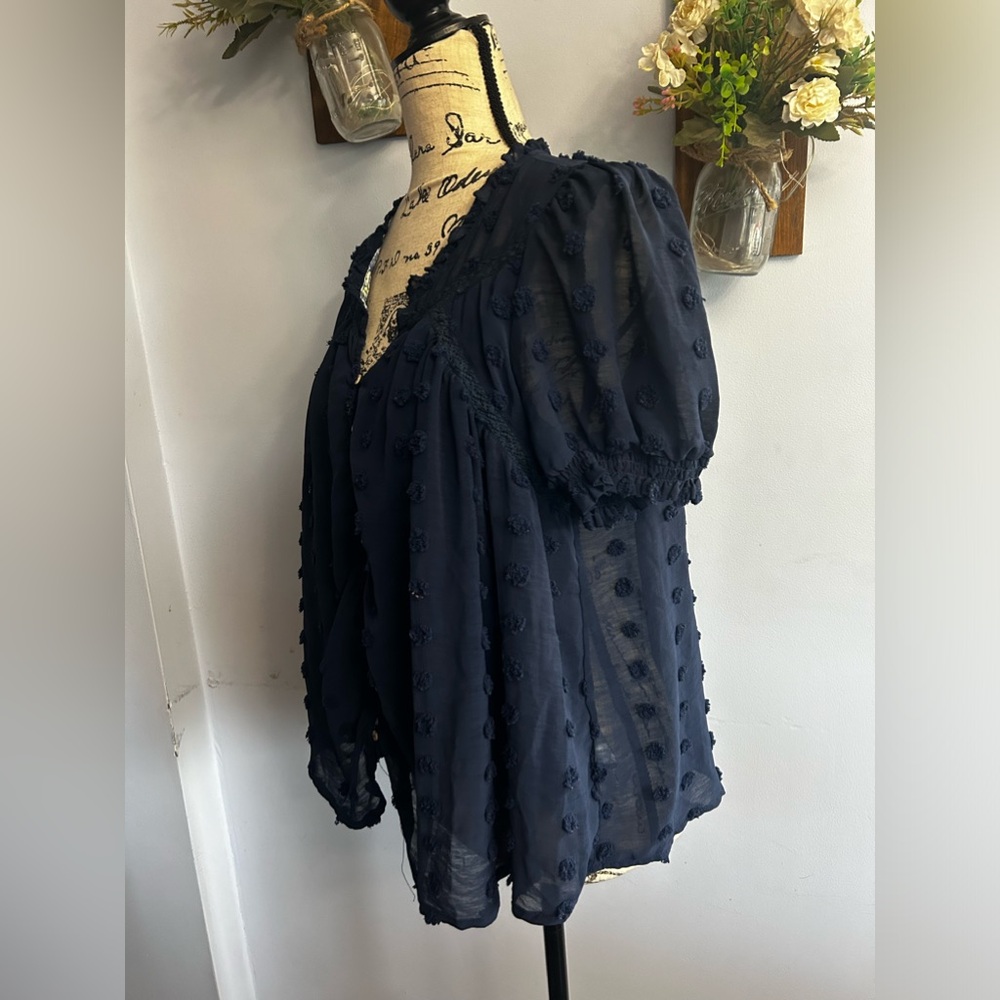 Umgee blouse navy coastal nautical boho chic lightweight preppy - Picture 5 of 10